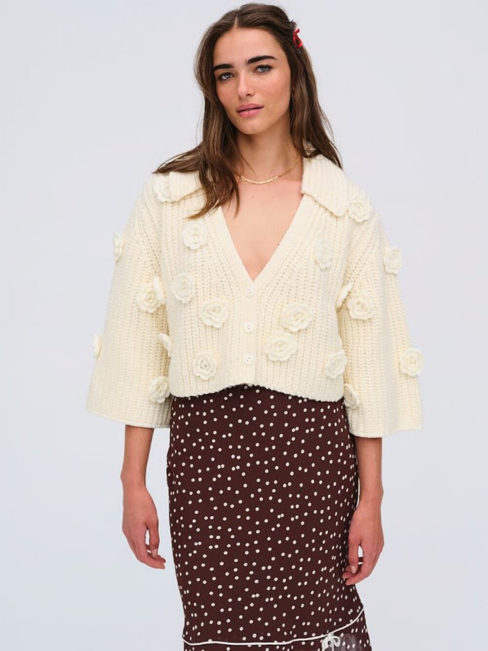 For Love & Lemons Ivy Cardigan | Cream | Knit Rose | S & XS | NWT